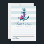 Nautical Blue Stripes Watercolor Anchor Wedding Advice Card<br><div class="desc">Nautical wedding advice & wishes card design featuring anchor with flowers on a blue stripes background.</div>