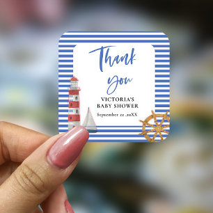 Nautical Blue Thank you Baby Shower Square Sticker