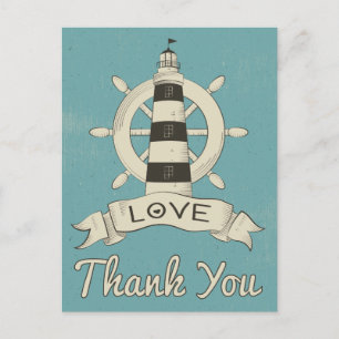 Nautical Blue Thank You Lighthouse & Ship Anchor Postcard