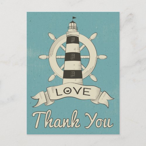 Nautical Blue Thank You Lighthouse  Ship Anchor Postcard