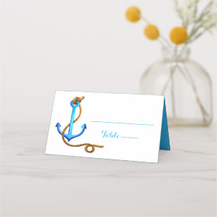 Nautical Blue Turquoise Anchor Wedding Party Place Card