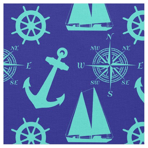 Nautical Blue Turquoise Pattern Fabric