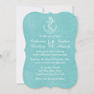 Nautical Blue Turquoise Ship Anchor Teal Wedding Invitation