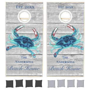Nautical Blue Watercolor Crab Teal Blue Beach Cor Cornhole Set