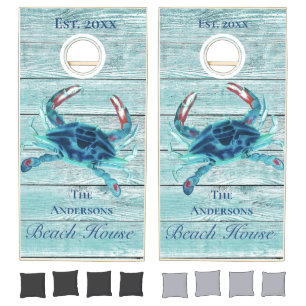 Nautical Blue Watercolor Crab Teal Blue Beach Cornhole Set