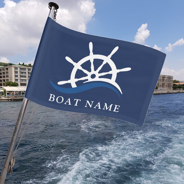 Nautical Blue Wave Navy Captain Ship Helm Boat Car Flag (Nautical Blue Wave Navy Captain Ship Helm Boat Name Car Flag)