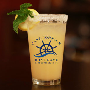 Nautical Blue Wave Navy Captain Ship Helm Boat Glass