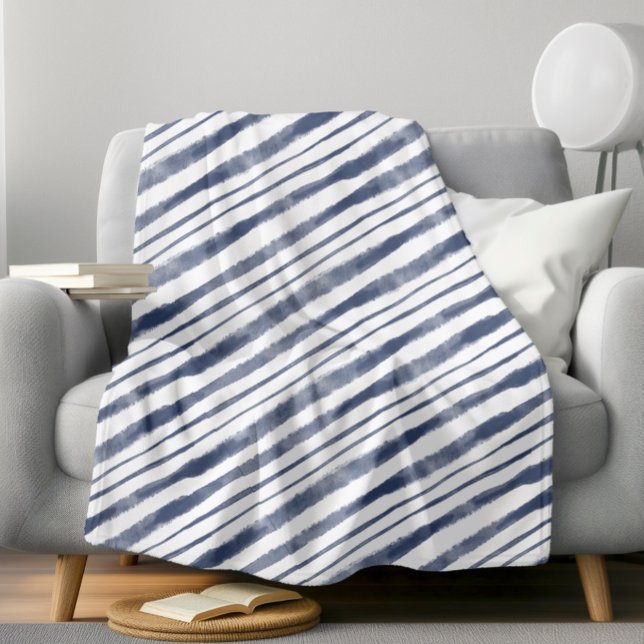 Nautical Blue Waves Lines Beach House Lakeside  Fleece Blanket (Creator Uploaded)