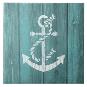 Nautical Blue Weatherboard Anchor Design Ceramic Tile