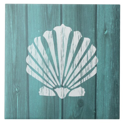 Nautical Blue Weatherboard Clam Shell Design Ceramic Tile