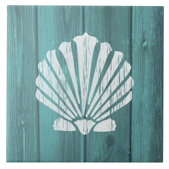 Nautical Blue Weatherboard Clam Shell Design Ceramic Tile (Front)