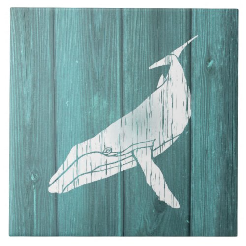Nautical Blue Weatherboard Humpback Whale Design Ceramic Tile