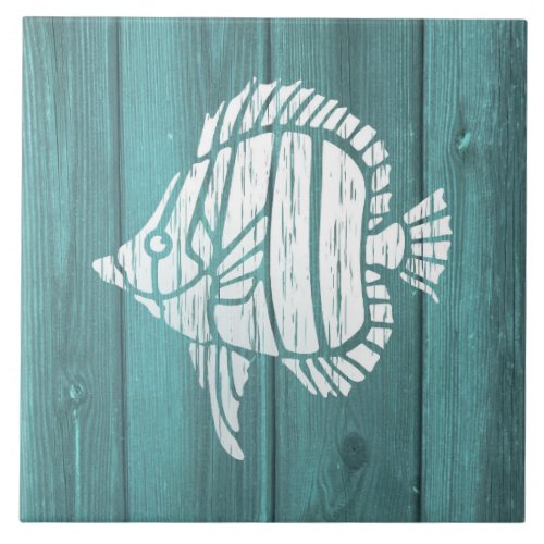 Nautical Blue Weatherboard Tropical Fish Design Ceramic Tile