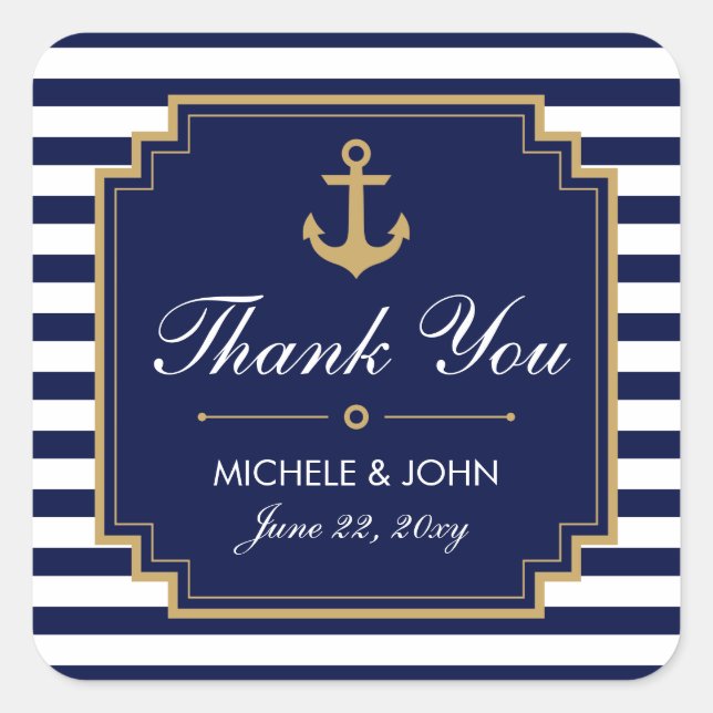 Nautical Blue Wedding Thank You Favors Stickers (Front)