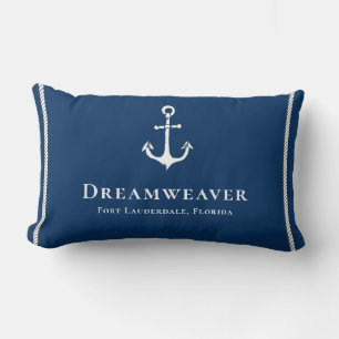 Nautical Blue Welcome Aboard Boat Name Anchor Lumbar Pillow