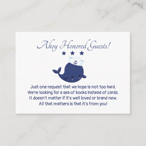 Nautical Blue Whale Ahoy Baby Shower Book Request  Enclosure Card