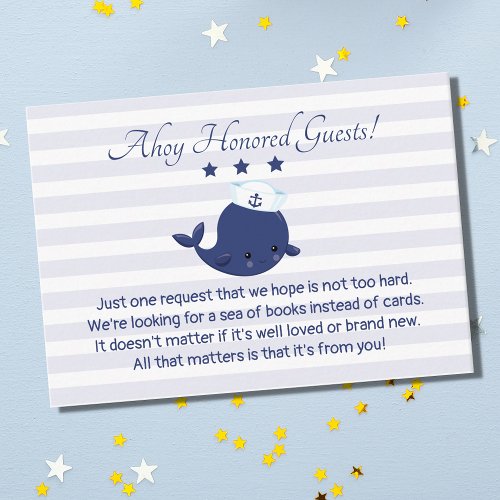 Nautical Blue Whale Ahoy Baby Shower Book Request Enclosure Card