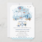 Nautical Blue Whale Ahoy It's a Boy Baby Shower Invitation (Front)