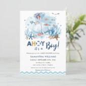 Nautical Blue Whale Ahoy It's a Boy Baby Shower Invitation (Standing Front)