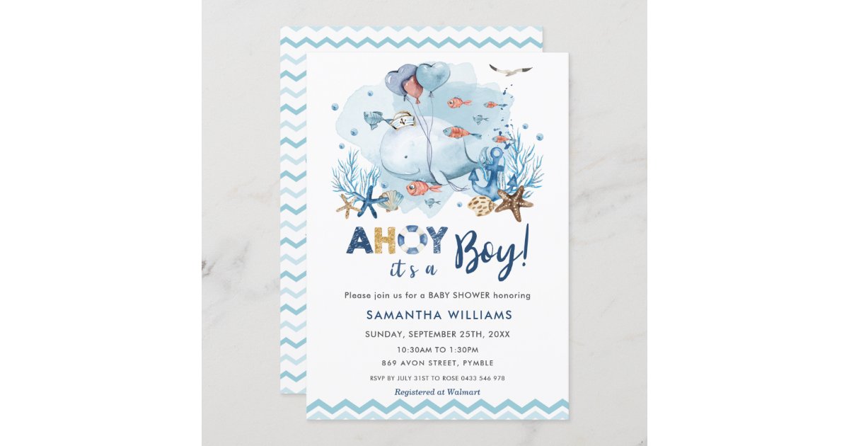 Whale Baby Shower Invitation Ahoy Its A Boy Nautical Baby Shower