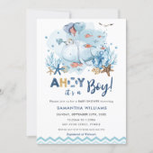 Nautical Blue Whale Ahoy It's a Boy Baby Shower Invitation (Front)