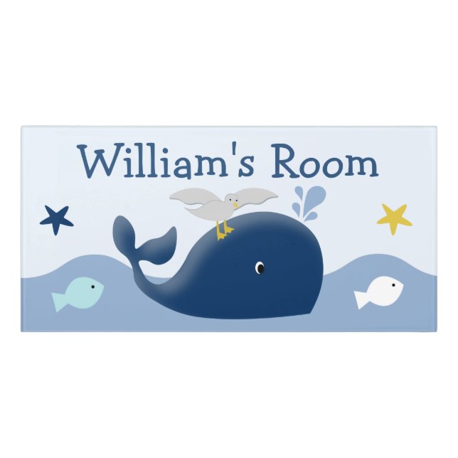 Nautical Blue Whale Kid's Nursery Door Sign (Classic Front)