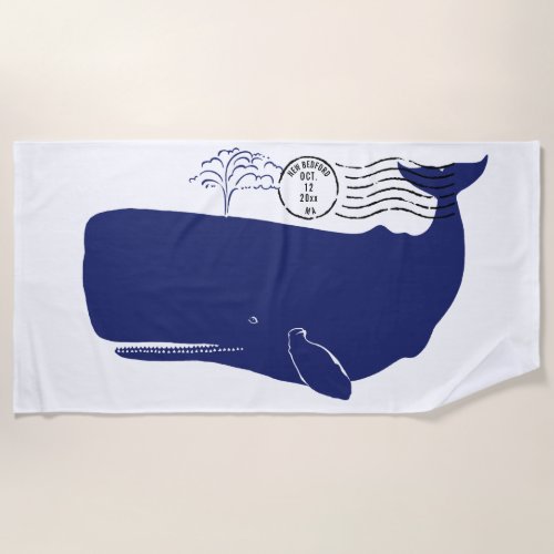 Nautical Blue Whale Postage Stamp Monogram Beach Towel