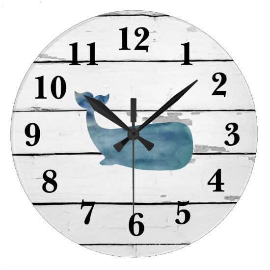 Nautical Blue Whale Shiplap Rustic Decor Large Clock