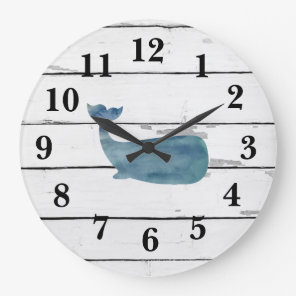 Nautical Blue Whale Shiplap Rustic Decor Large Clock