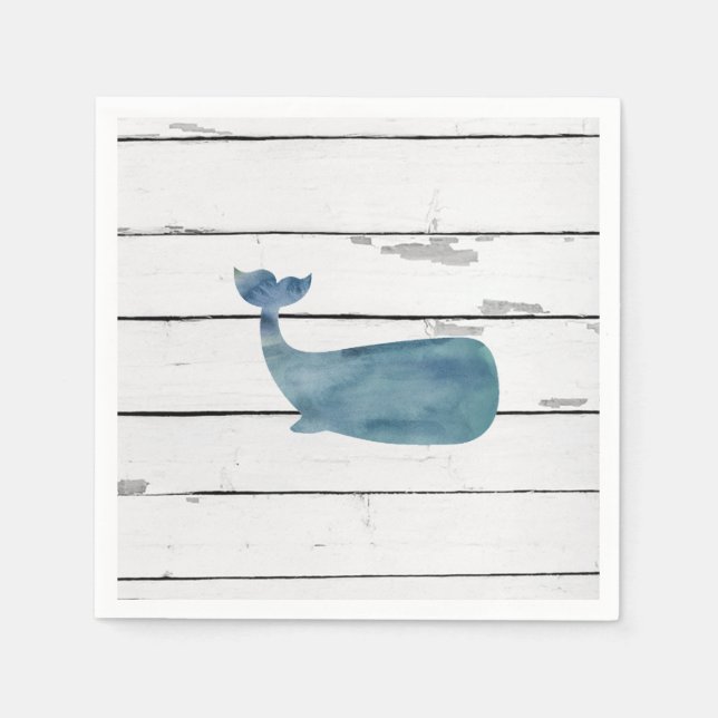 Nautical Blue Whale Shiplap Rustic Decor Napkins (Front)