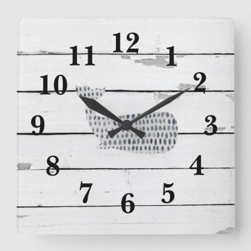 Nautical Blue Whale Shiplap Rustic Decor Square Wall Clock