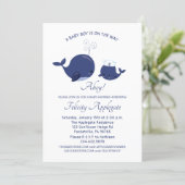 Nautical Blue Whales Ahoy Boy Baby Shower Invitation (Standing Front)