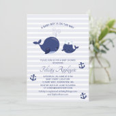 Nautical Blue Whales Anchors Boy Baby Shower Invitation (Standing Front)