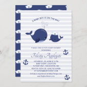 Nautical Blue Whales Anchors Boy Baby Shower Invitation (Front/Back)