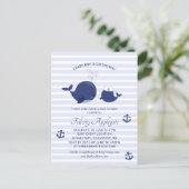 Nautical Blue Whales Anchors Boy Baby Shower Invitation Postcard (Standing Front)