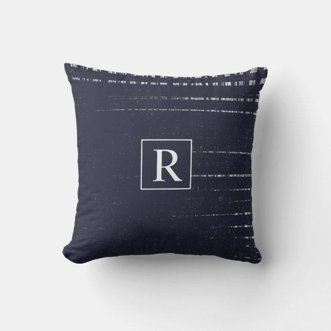 Nautical Blue White Abstract Monograms Rustic Outdoor Pillow (Front)