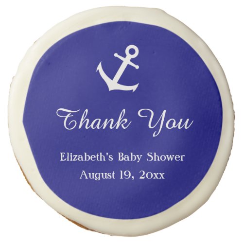 Nautical Blue White Anchor Baby Shower Thank You Sugar Cookie