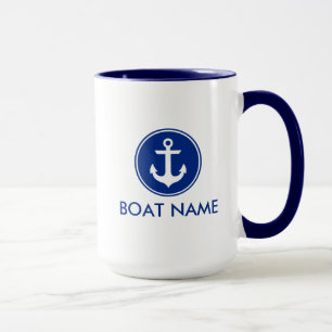 Nautical Blue White Anchor Boat Name Jumbo Mug B