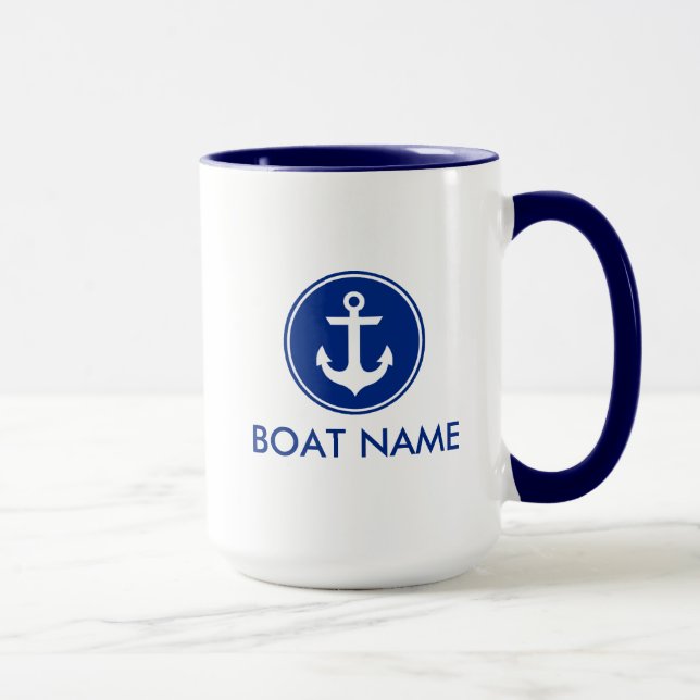 Nautical Blue White Anchor Boat Name Jumbo Mug B (Right)