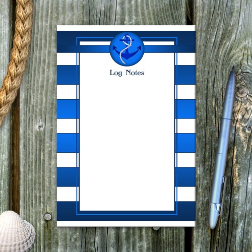 Nautical Blue White Anchor Log Post_it Notes