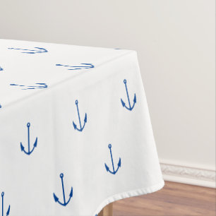 Nautical blue white anchor pattern modern summer tablecloth