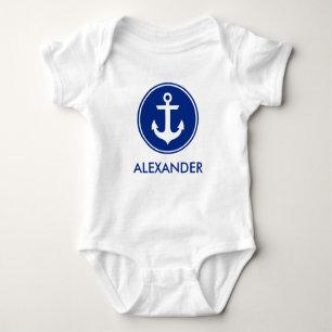 Nautical Blue White Anchor Personize Baby Bodysuit