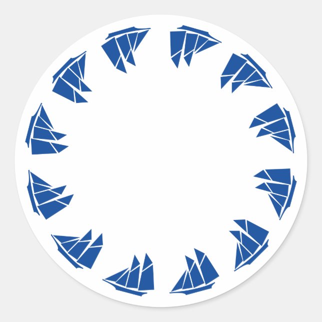 Nautical blue white boat frame blank coastal favor classic round sticker (Front)