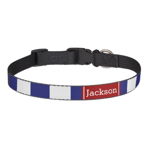 Nautical Blue White Bold Stripe With Red Pet Collar