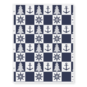 Nautical blue white checkered temporary tattoos