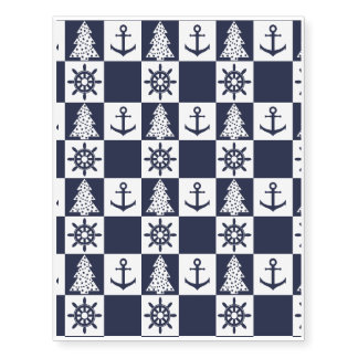 Nautical blue white checkered temporary tattoos