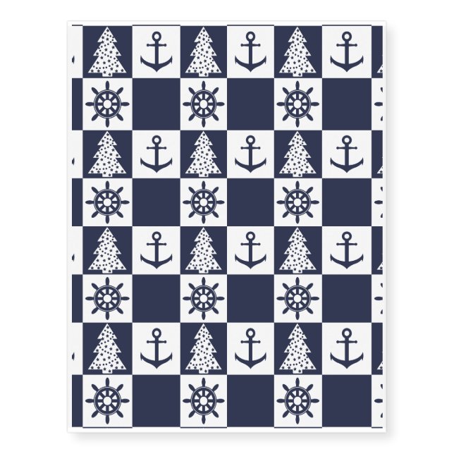 Nautical blue white checkered temporary tattoos (Front)