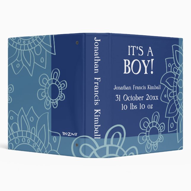 Nautical Blue White Its A Boy Newborn Baby Flowers Binder (Background)