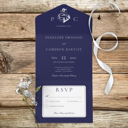 Nautical Blue  White Modern No Dinner All In One Invitation