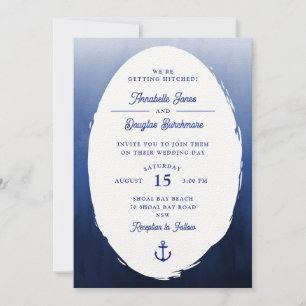 Nautical Blue White Oval Watercolor Wedding Invitation